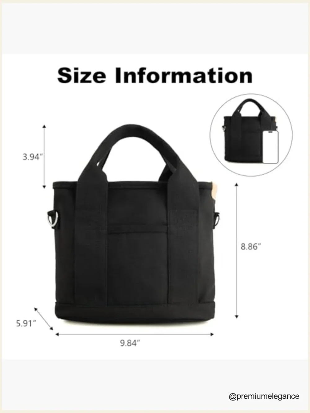 Small Canvas Mini Tote Bag with Zipper and Multi Pockets